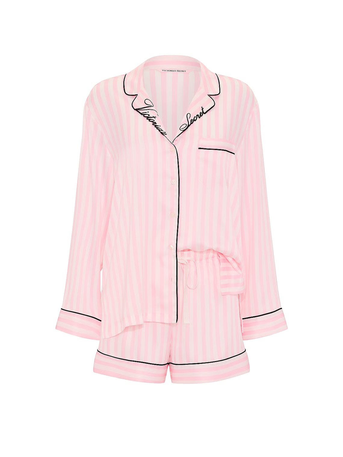 Піжама Signature Satin Long-Sleeve Short Pajama Set в смужку