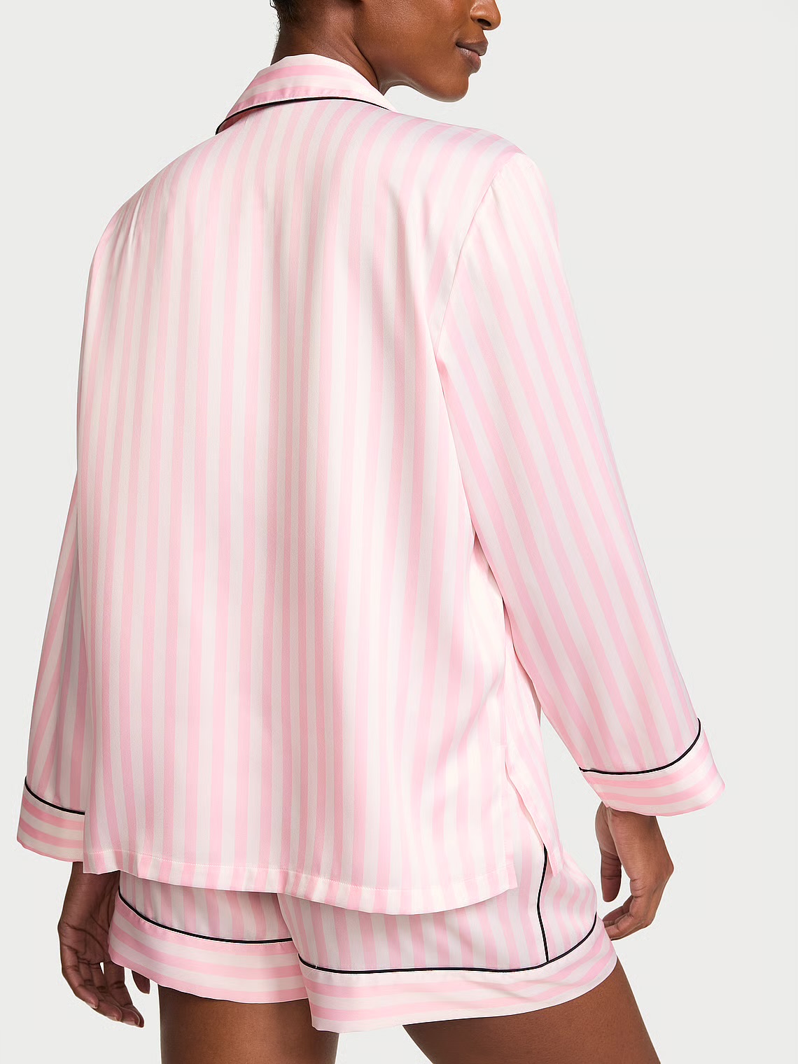 Піжама Signature Satin Long-Sleeve Short Pajama Set в смужку