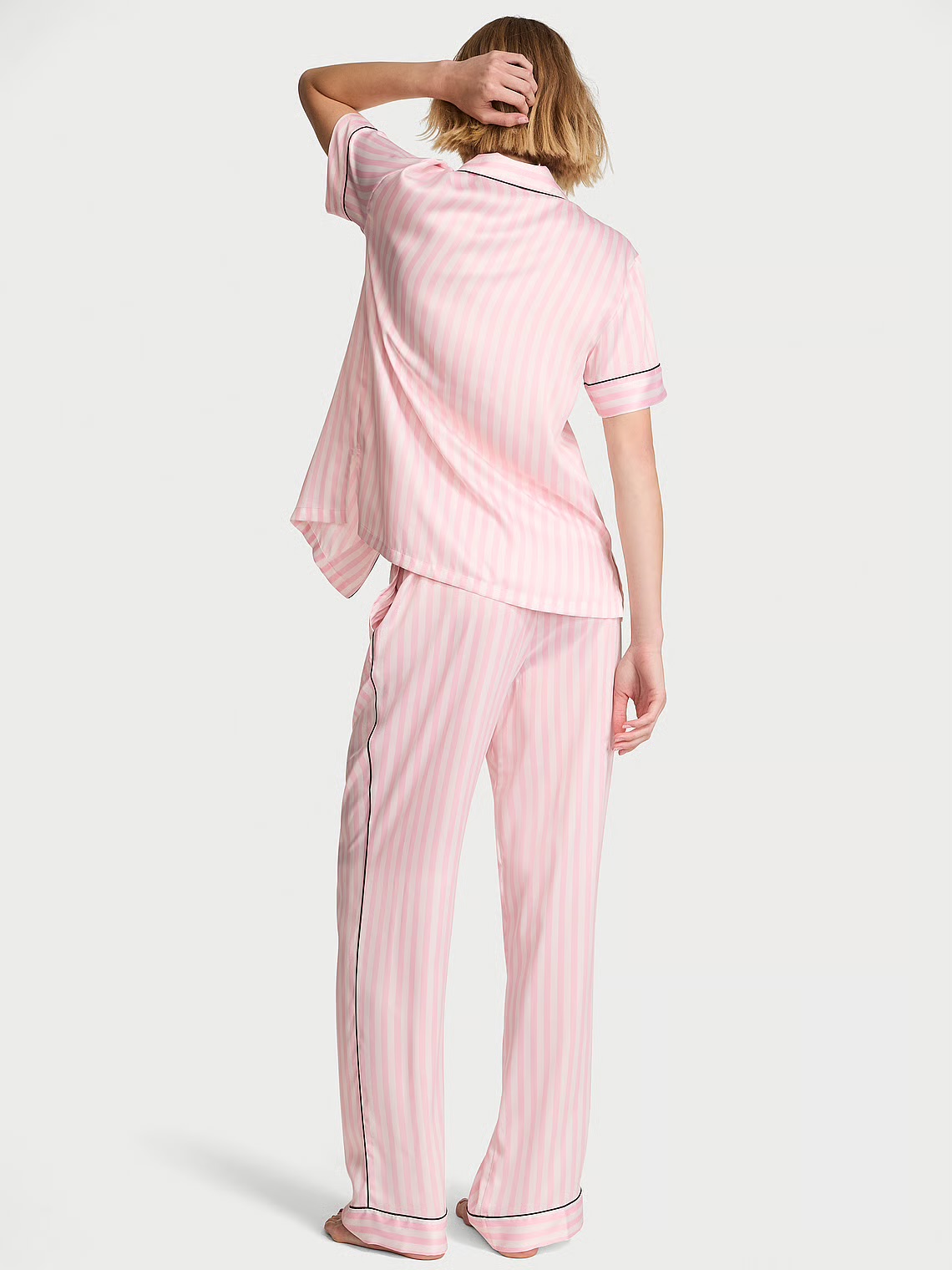 Піжама Signature Satin Short-Sleeve Long Pajama Set в смужку