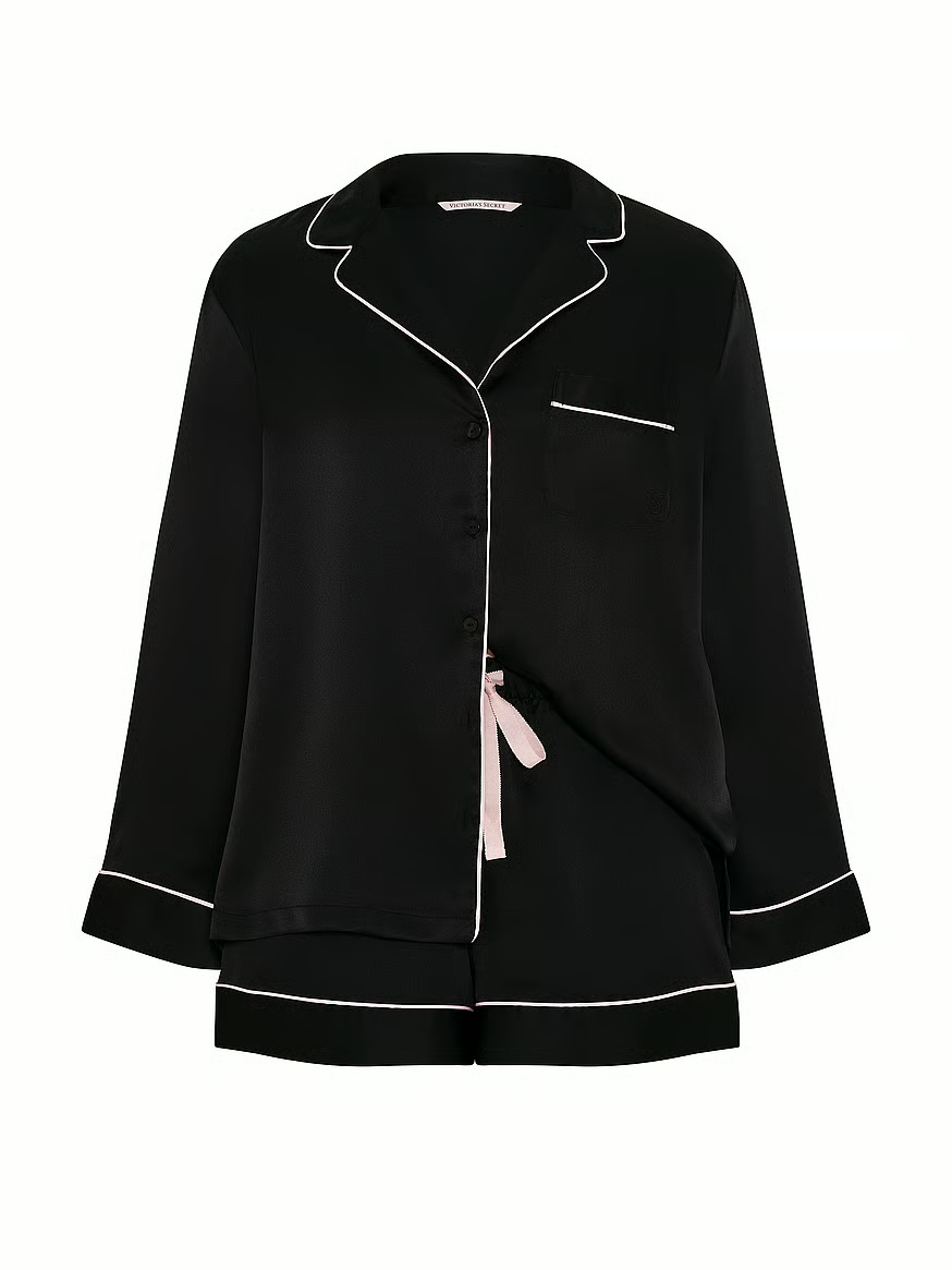 Піжама Signature Satin Long-Sleeve Short Pajama Set чорна